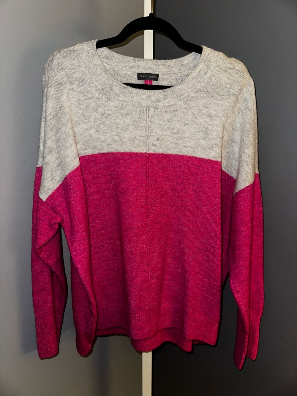 Vince Camuto Pink and Cream Colorblock Crewneck Sweater